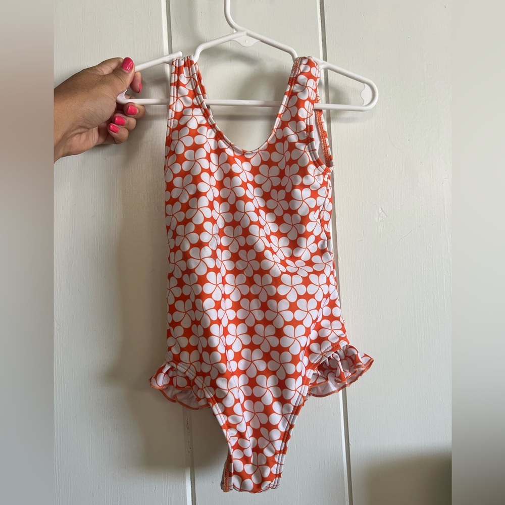 Orange and White Floral Kids Swimsuit